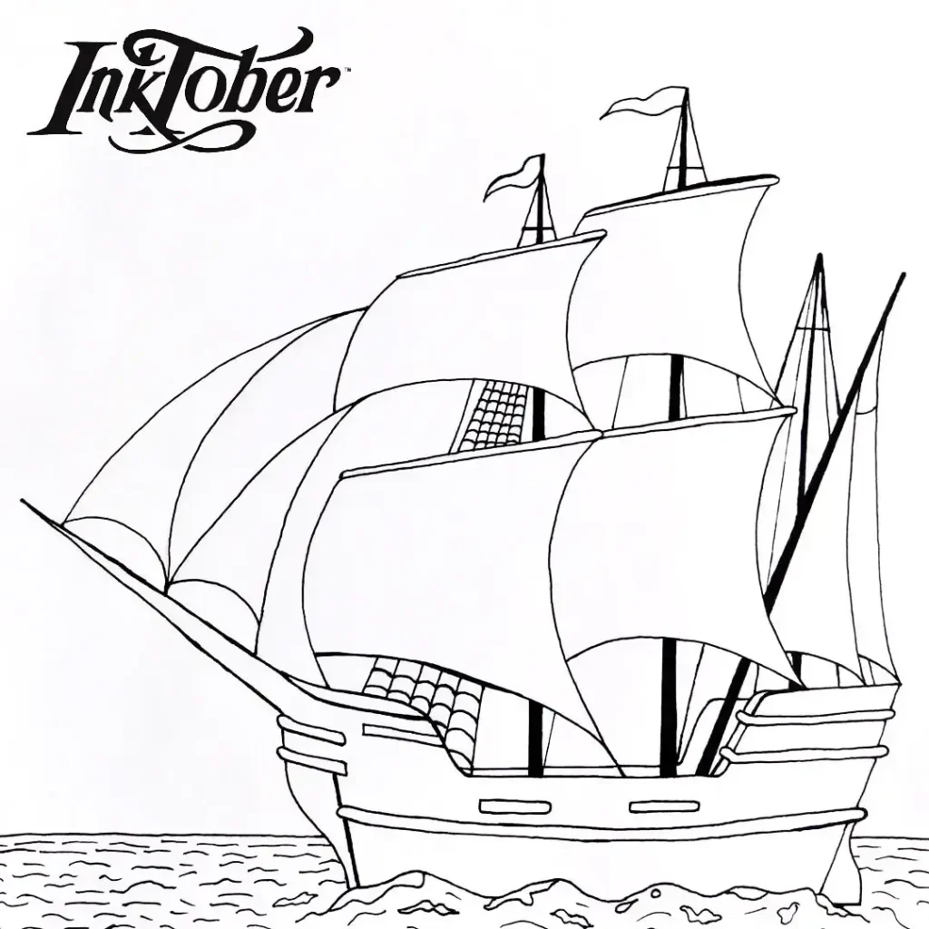 Ship at sea drawn on Inktober