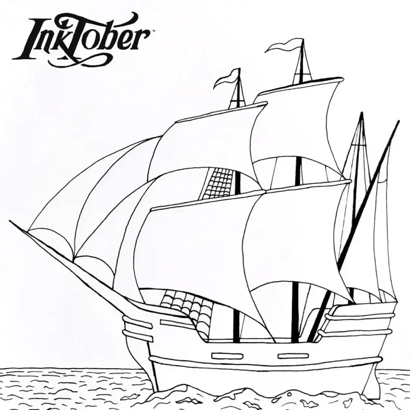 Ship at sea drawn on Inktober