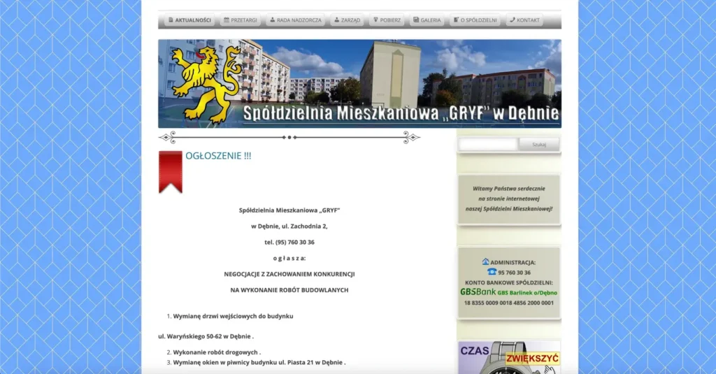 Strona Spółdzielni Mieszkaniowej Gryf w Dębnie - Strona główna